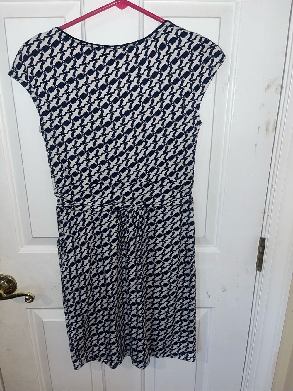 Boden Blue White Bird Print Dress 4P Petite Modal Cotton Knee Length - Picture 4 of 8